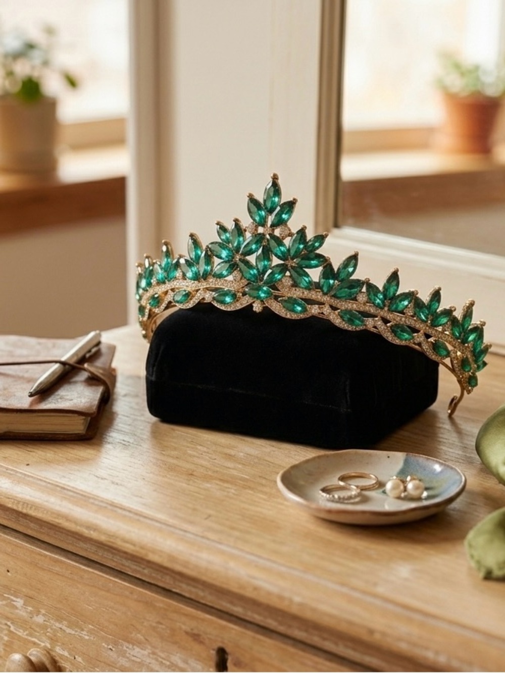 Emerald Crystal Tiara Headpiece - Women Accessories